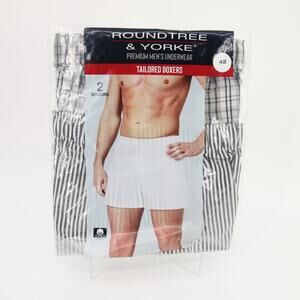 Roundtree & Yorke Mens Underwear Tailored Boxers Plaid Striped Stripes 2 Pack 42